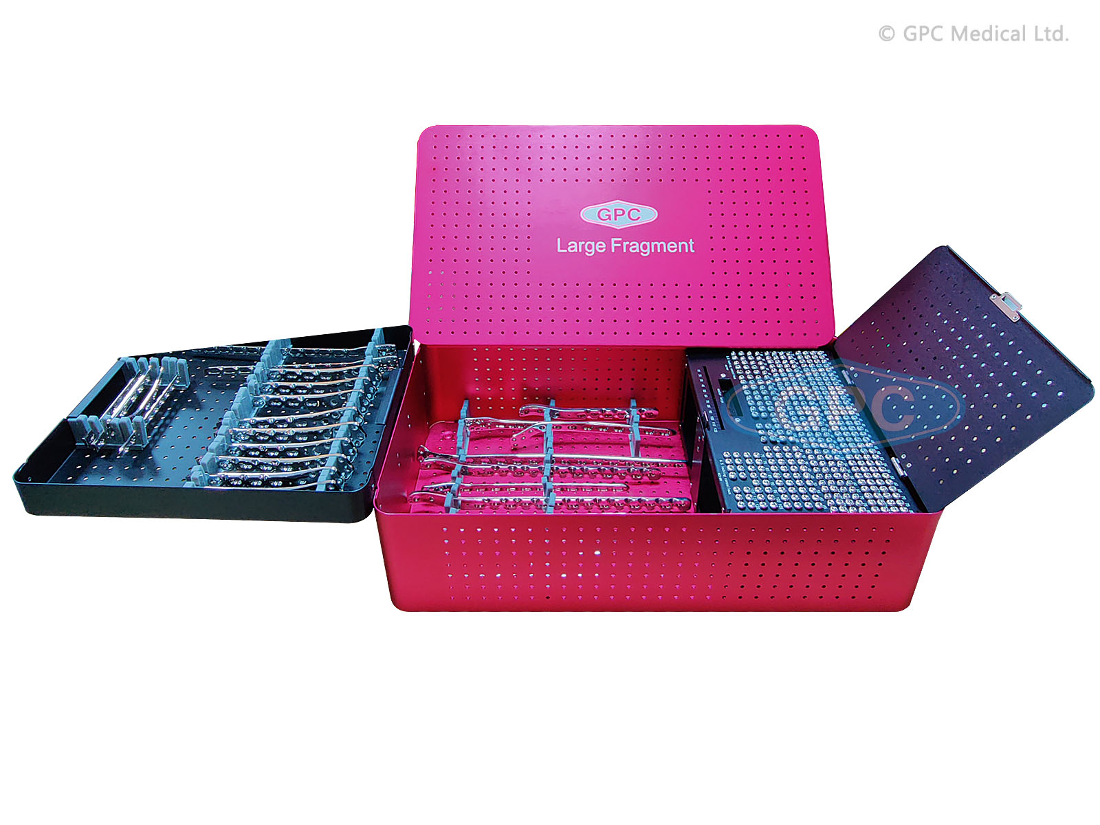 Jeu d’IMPLANTS    plaques et vis fix<em>LOCK</em> grand fragment