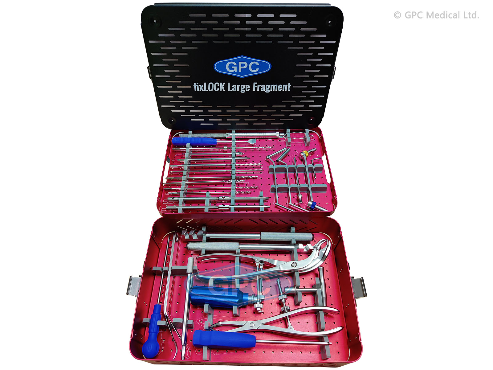 Jeu d’instruments pour grand fragment avec coffret en aluminium prédessiné