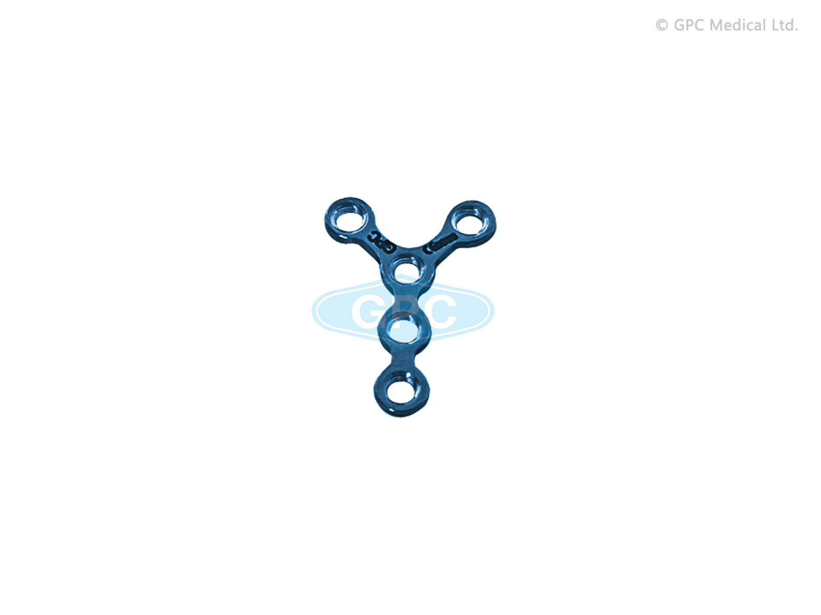 Plaque en Y, type I, 1,5/2,0 mm, 3 trous de tête et 2 trous d'arbre