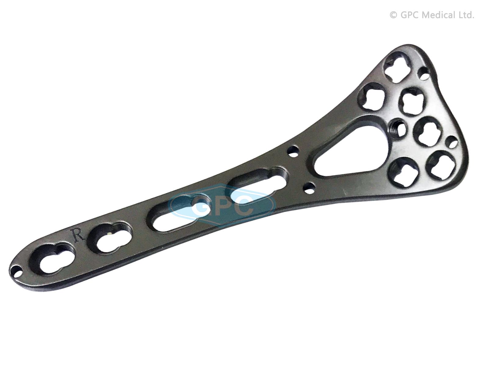 Radius distal à 2 colonnes et angle variable, 2,4 mm - largeur 22 mm, 6 trous de tête, gauche/droite