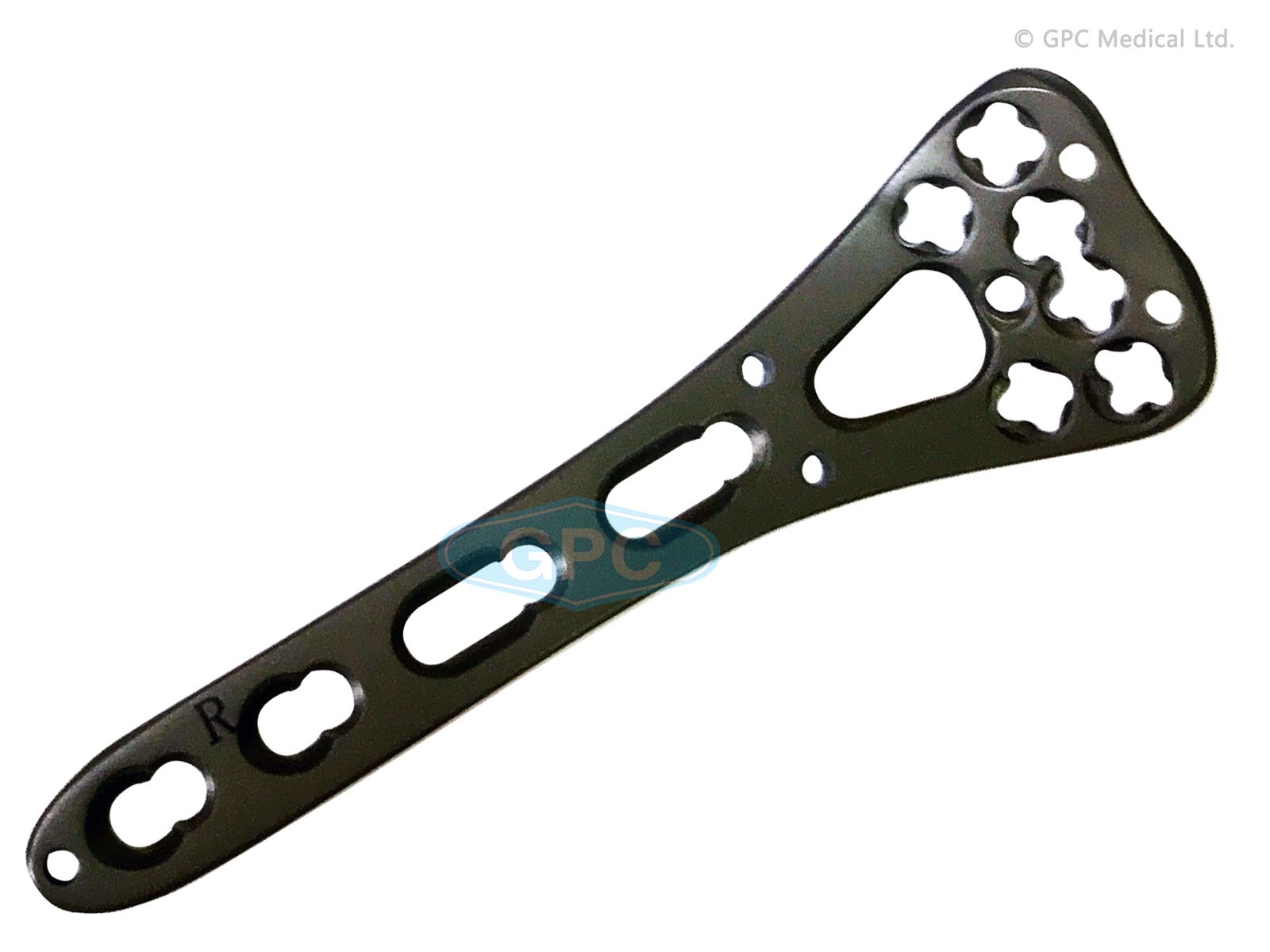 Radius distal à 2 colonnes et angle variable- étroit, 2,4 mm - largeur 19,5 mm, 6 trous de tête, gauche/droite